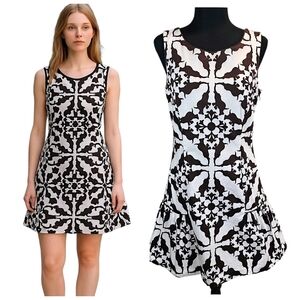 Elizabeth McKay Womens Boho Sleeveless Floral Dress 8 White Brown Flared Skirt